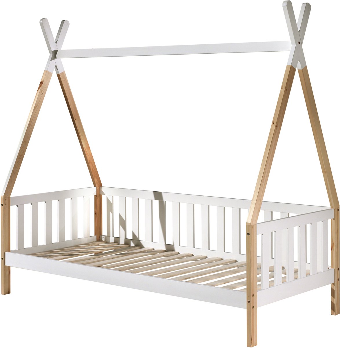 Tipibed 90 X 200cm Met Hekje Massief Hout - Dennenhout/wit - Vipack - Tipibed - Wit; Bruin