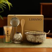 LUIIKEN Matcha-set, roerset, kom met schenktuit, roerder en standaard, lepel, theelepels, 5-deelige set voor theeliefhebbers