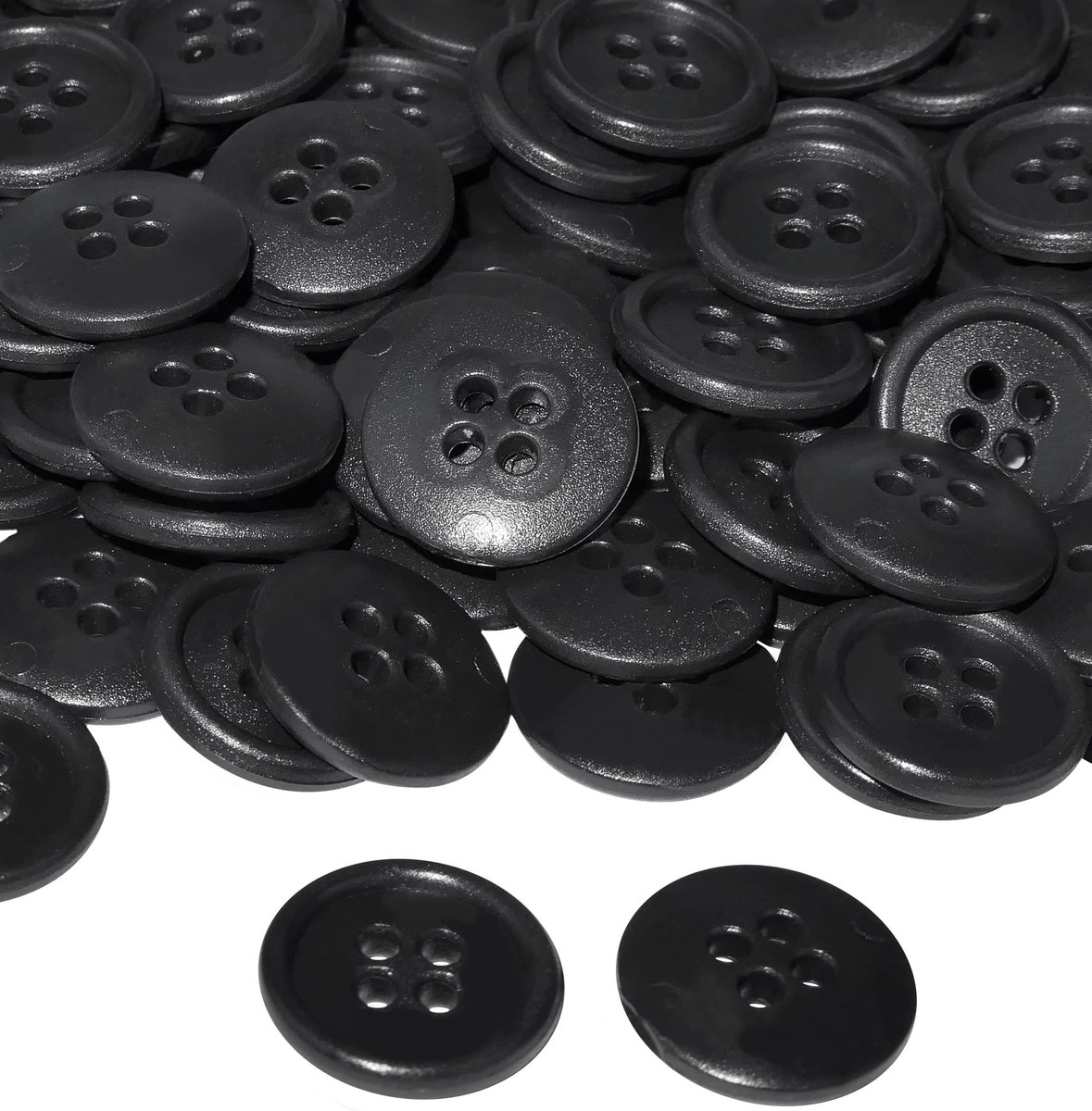 AERZETIX - C56510 - Set van 100 naaiknopen, rond, Ø15x3 mm, met 4 gaten - zwart, 24L L24 - kunststof - opening 2 mm - fournituren, naaien, kleding, mode, breien, decoratie