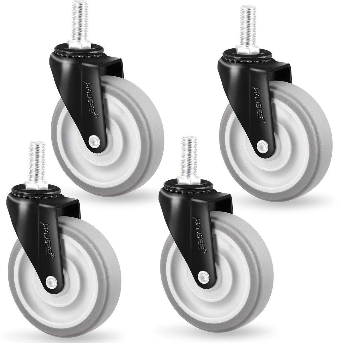 HAUSEE 75MM zwenkwielen M10 met 5 schroefbussen M10 x 20mm transportwielen zware wielen voor meubels met 4 remmen zwenkwielen draagvermogen 200kg grijs