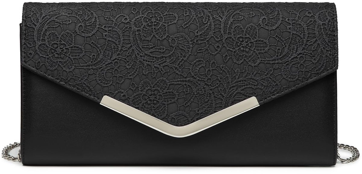 Miss Lulu Dames Clutch Bag Floral Lace Klutch Elegante Schoudertas met Ketting Envelop Handtas Klein voor Bruiloft Valentijnsdag
