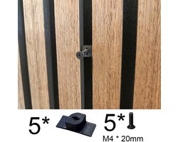 5x Ophangclips voor Akupanel zonder boren – Inwendig schroefdraad – Geschikt voor 13 mm latafstand – Inclusief 5× M4 bout (20 mm) – Wandpaneel montage zonder schade - Akupanel accessoires - wandpaneel accesoires