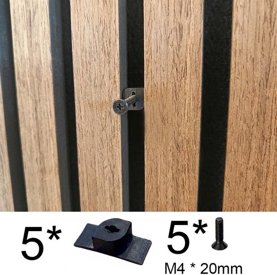 5x Ophangclips voor Akupanel zonder boren – Inwendig schroefdraad – Geschikt voor 13 mm latafstand – Inclusief 5× M4 bout (20 mm) – Wandpaneel montage zonder schade - Akupanel accessoires - wandpaneel accesoires