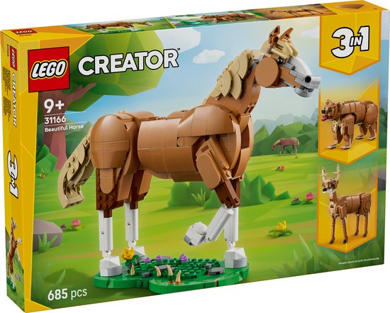 LEGO Creator 3-en-1 Magnifique cheval, ensemble de construction animalière - 31166