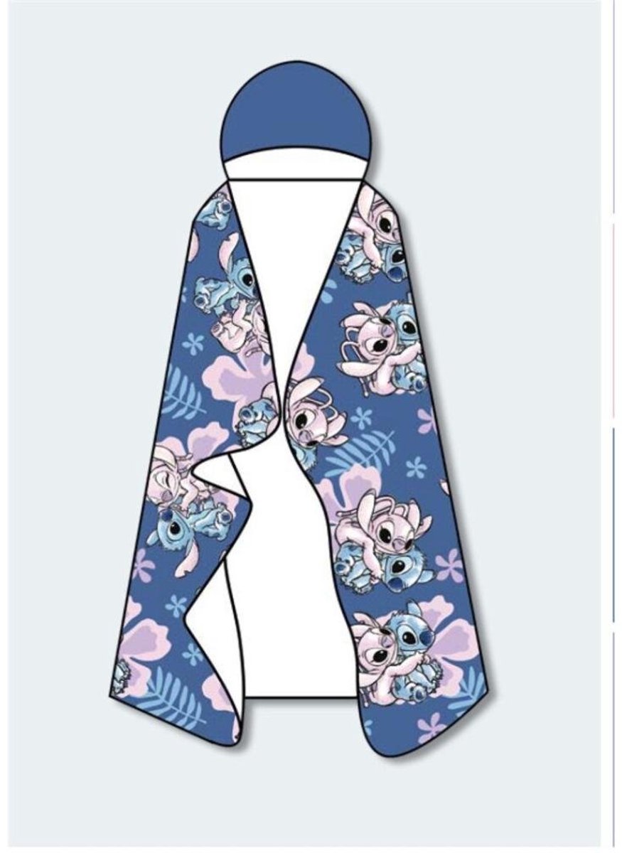 Stitch bloemen fleece plaid met capuchon 120 x 150 cm - polyester