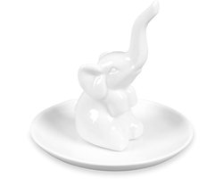 TIANNAIT 1 x Olifantenringhouder, keramische driedimensionale sieradenlade, olifantenring sieradenlade, ringhouder voor woonkamer, slaapkamer, huisdecoratie, vakantiecadeaus (wit)