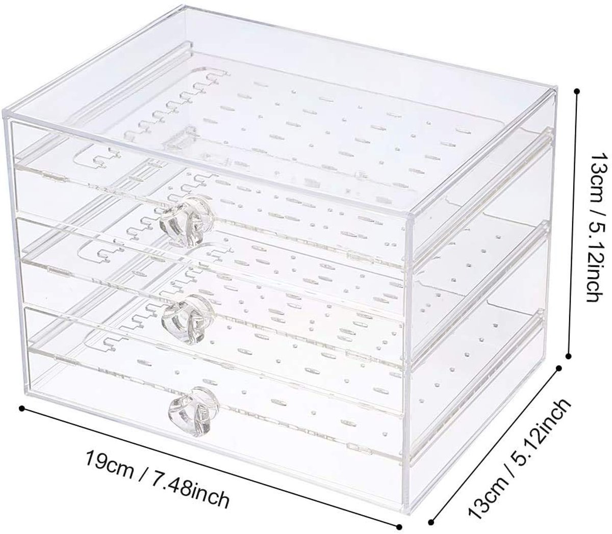 Opbergdoos, transparant, 270 gaten, organizer, make-up, stofdicht, 3 lades voor sieraden, ketting, armband