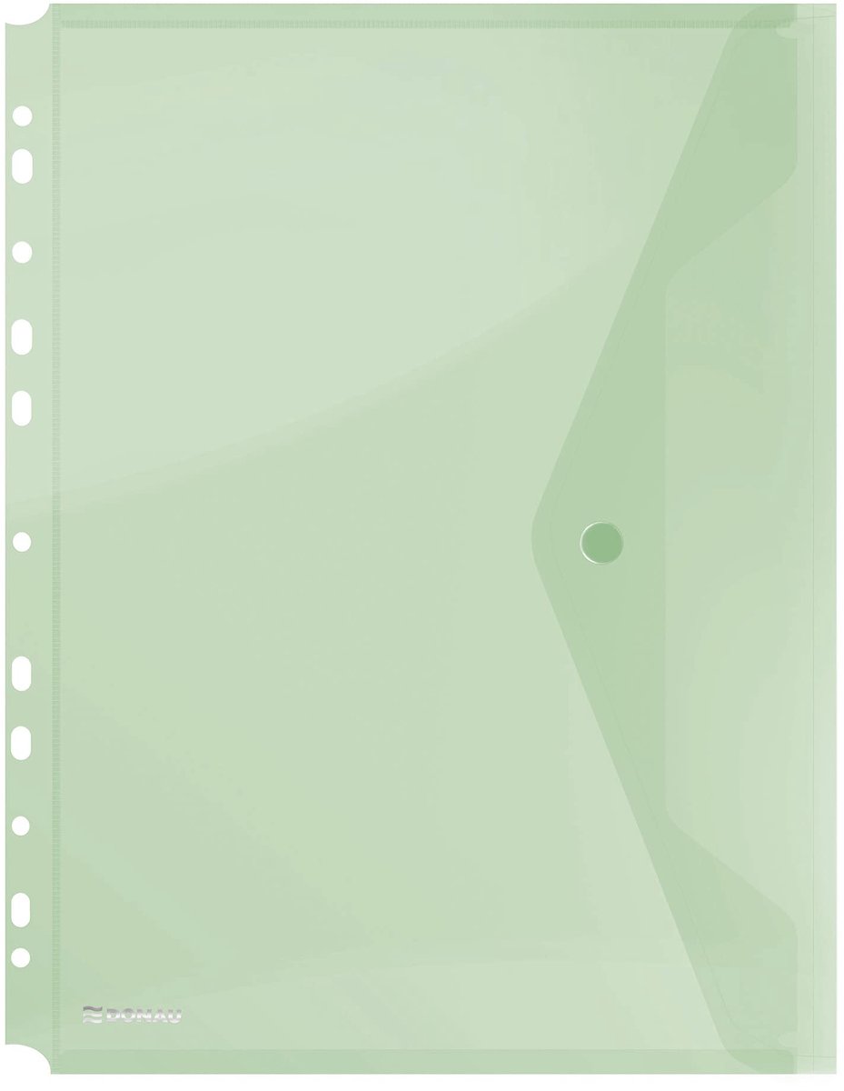 DONAU enveloppenmap met clip 8540001PL-06 groen, documententas voor archivering documentenmap/verzamelmap Euro-gat voor archivering transparant voor school kantoor kwaliteit PP eco/kunststof kunststof