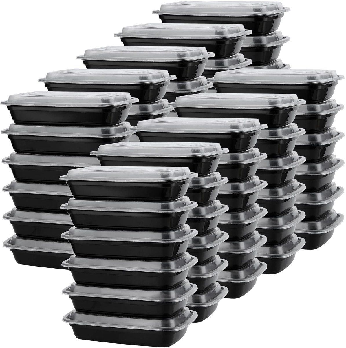 SINJEUN 60-pack plastic maaltijdbewaarbakjes met deksel, 750 ml BPA-vrij, herbruikbare maaltijdbewaarbakjes, voedselcontainers met 1 compartiment, stapelbare opberglunchboxen