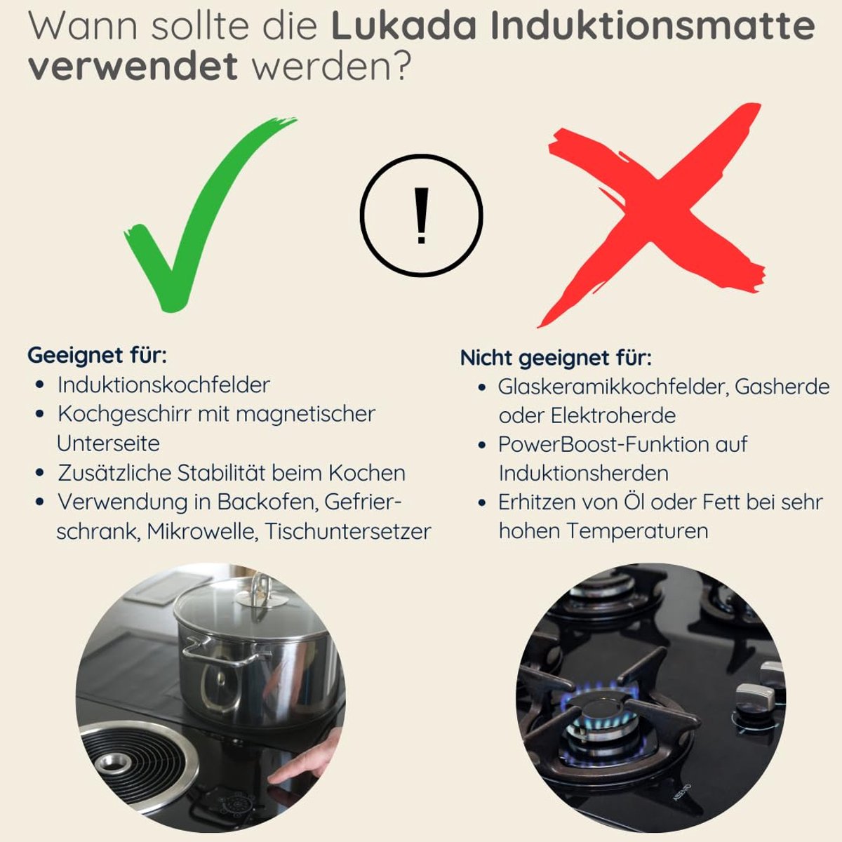 Lukada Inductiemat, 100% siliconenmat voor inductie, bescherming tegen
