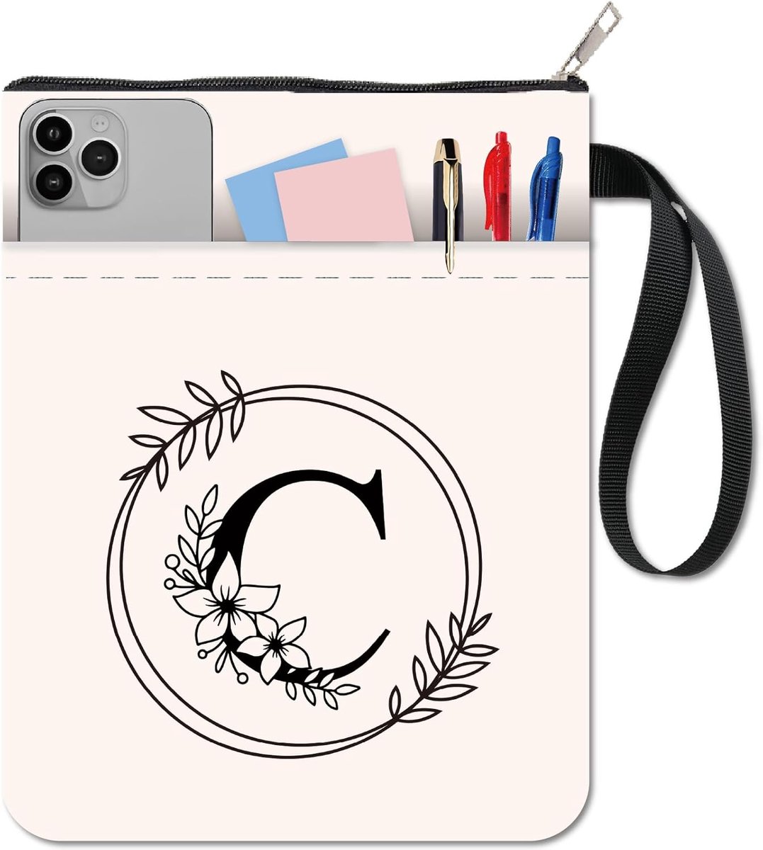 CRASPIRE Letter C Book Cover Flower Book Covers White Book Protector for Paperbacks Washable Fabric Cloth Book Cover with Zipper and Extra Sleeve Pocket for Book Lovers Classmate Gifts