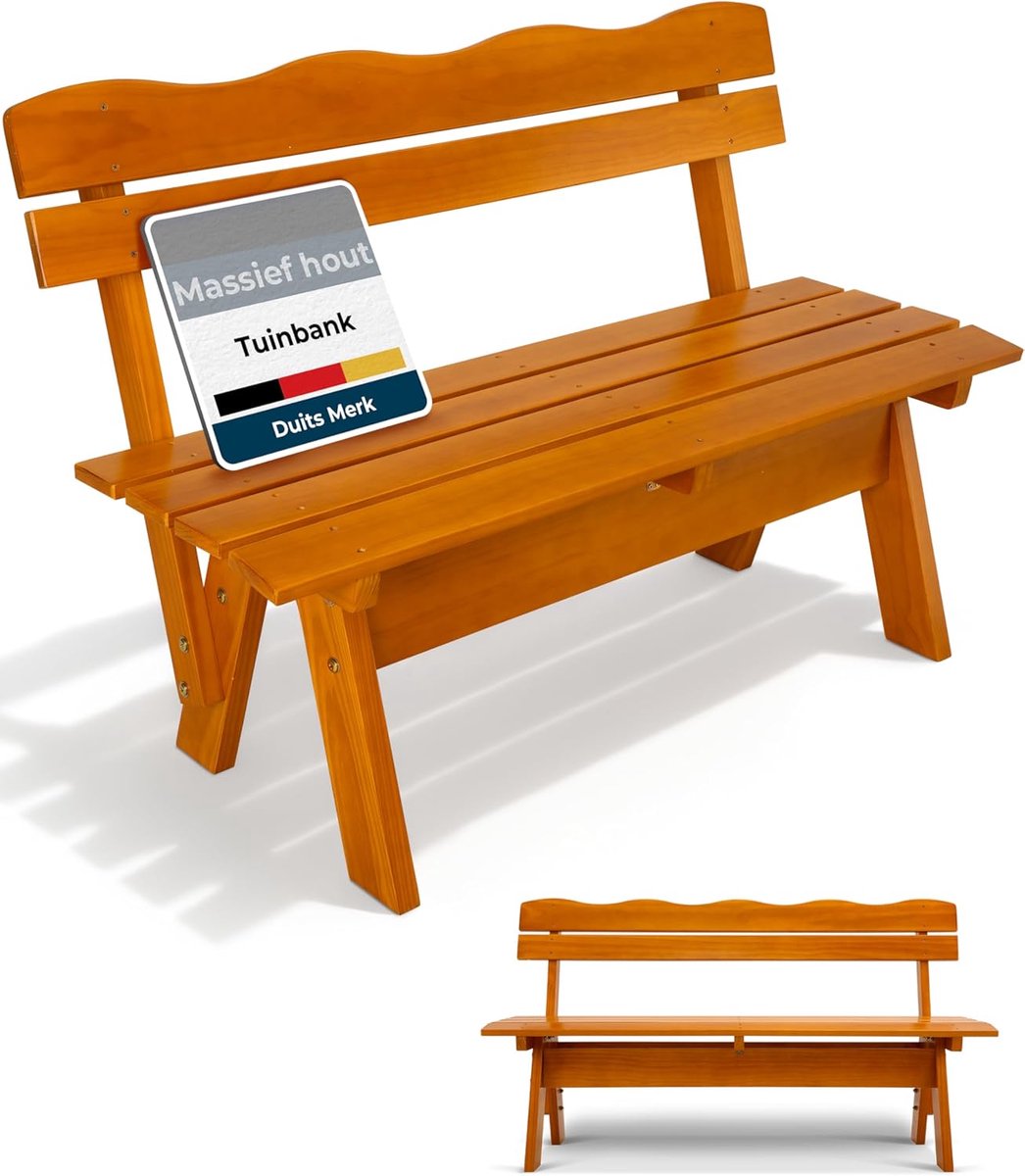 Beautissu Houten Tuinbank RD â€“ Weerbestendig 3 Personen 150 cm breed â€“ Massief Hout Gelakt â€“ Duurzaam Robuust Tuinbank Hout voor Balkon Terras Serre of Tuin