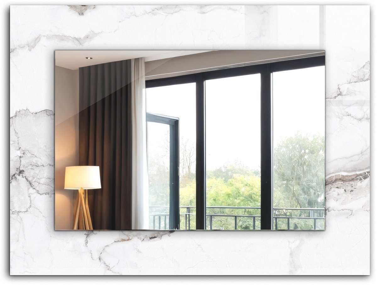 Tulup Spiegel - Vierkante vorm Spiegel - op gehard Glas - Wit marmerpatroon - 80 x 60 cm - Decoratieve spiegel met patroon - Slaapkamerspiegel - Badkamerspiegel - Gang - Kleedkamer - Visagiespiegel - Woonaccessoires - Top Kwaliteit