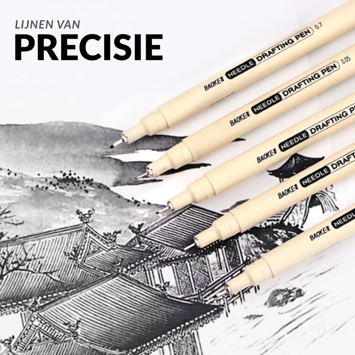 Ainy - Micro Fineliners Vijf watervast - set van 5 zwart fineliner | fine liner kawaii manga / anime tekenen op schetsboek | bullet journal | handlettering | Pigment liner penselen | calligraphy pennen — afbeelding 4