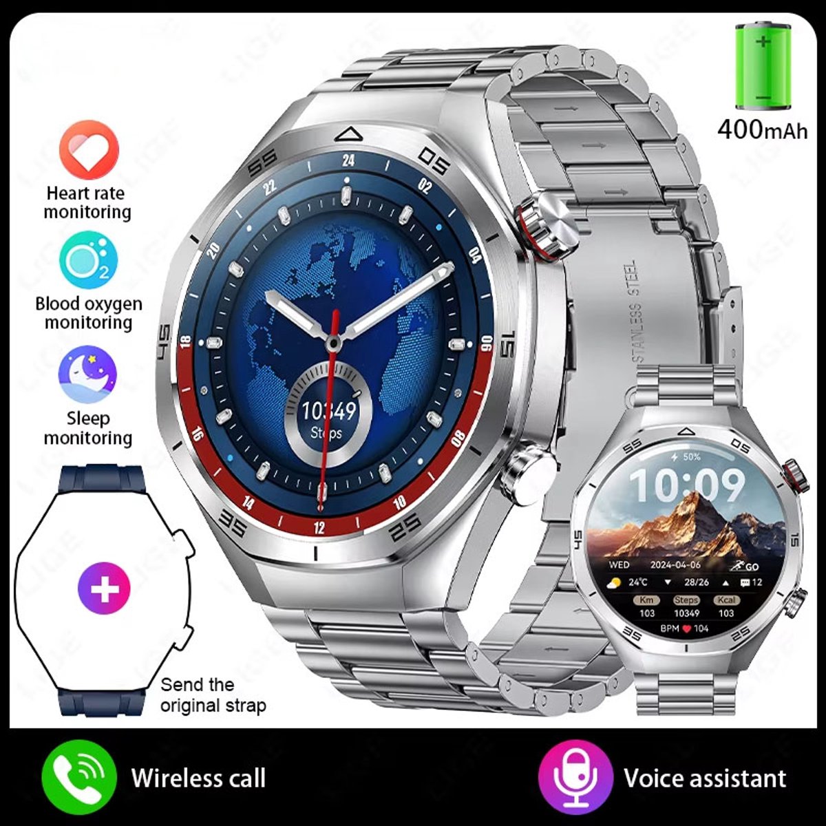 Smartwatch Sporthorloge Bluetooth Waterdicht Zilver