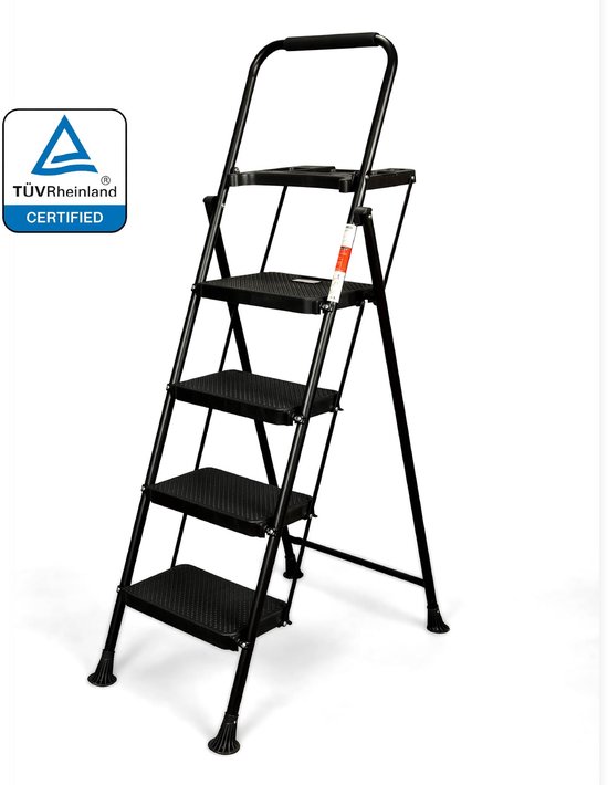 VDM Home Products Keukentrap 4 treden met gereedschapstray - Huishoudtrap - Keukentrapje - Stabiel & TÜV gecertificeerd - 150 KG draagkracht per trede