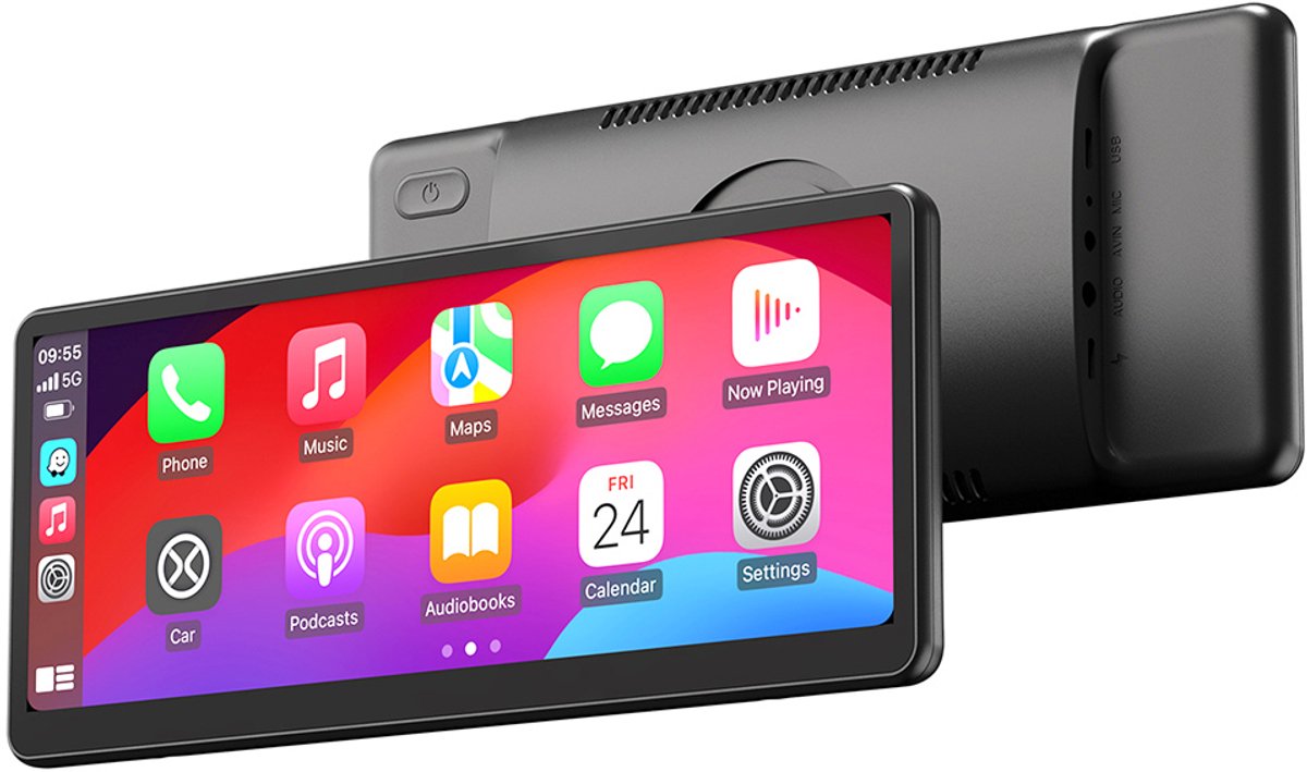 MINIX CP89-HD Draagbaar Draadloos CarPlay/ Android Auto Beeldscherm, 60FPS 8,9 Inch 1920*720 IPS Touch Screen, Magnetische Zuiging, Plug-and-Play, Dubbele Bluetooth/ 3,5mm AUX/ FM Zender/ Ingebouwde Luidspreker, Knopbediening, Omgevingslicht
