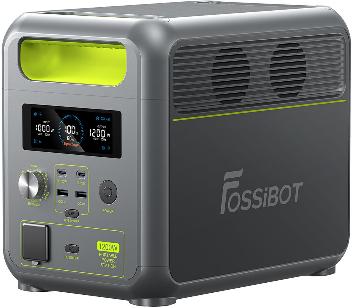FOSSiBOT F1200 Draagbare Energiecentrale - 1200W Nominaal Vermogen - 1024Wh LiFePO4 batterij - 7 Uitgangspoorten - BMS-bescherming - 5 versnellingen voor het aanpassen van de laadsnelheid - Groen