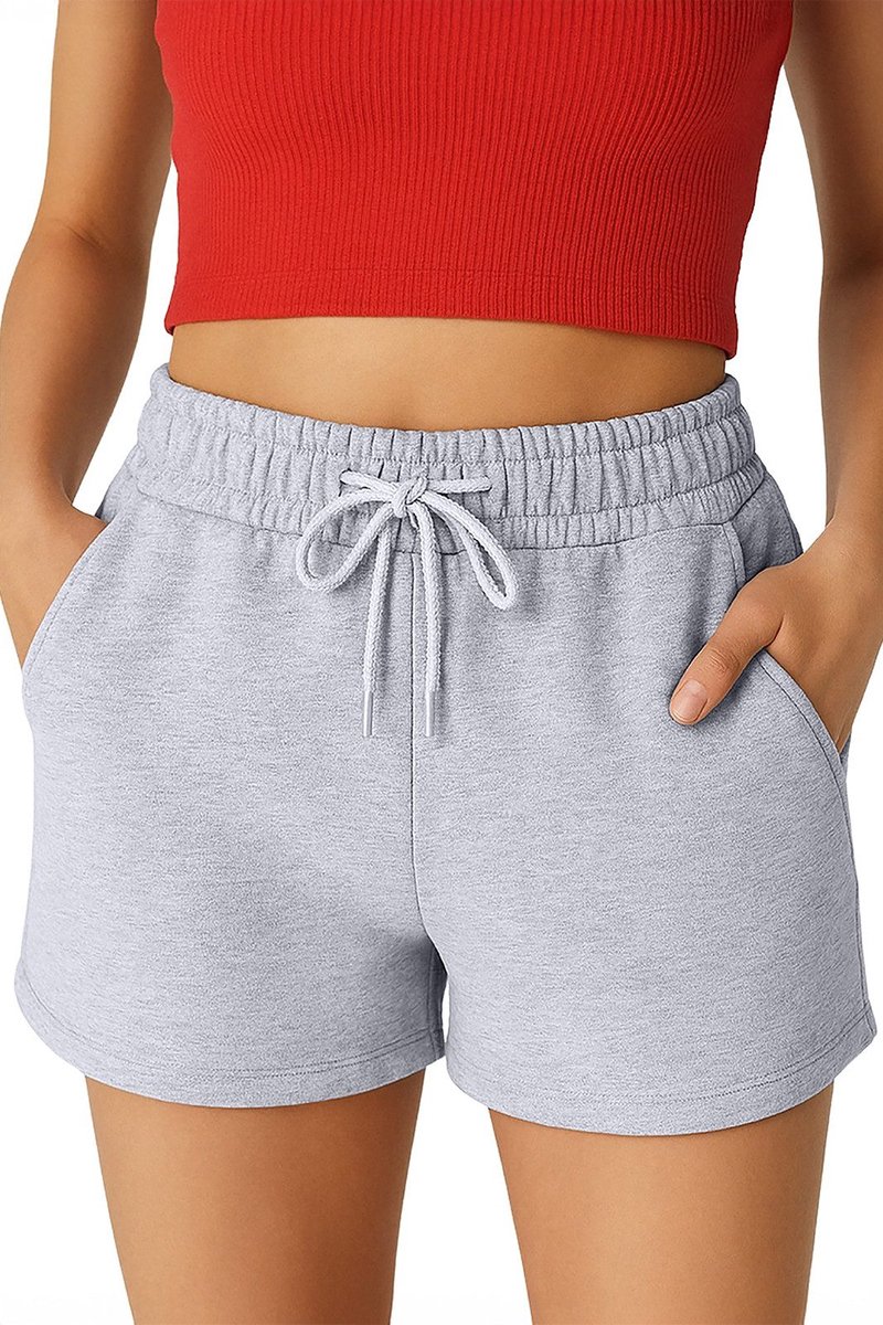 ROSS CAMP korte broek dames - comfortabele shorts dames - katoen sweat short - Grijs S