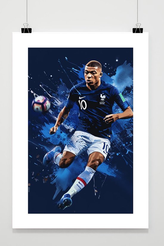 Affiche Kylian Mbappé - France - Voetbal - Art - Athlète - Sport - National - posters - format 50x70cm - Décoration murale - BS3762 - Avec cadre - style passe-partout