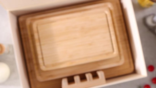 Namture Ensemble de planches à découper avec support – 3 Planches à découper – Design Uniek et Extra épais – Planche à découper en Bamboe de Premium – Antidérapante – Planche à boissons – Planche à tapas – Planche de service – Planche à fromage