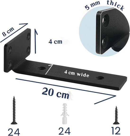 WELDUN 6 stuks zwevende plankbeugels 30 cm, zware plankbeugels voor planken, zwart gecoate metalen wandplank steunbeugels, 75 kg draagvermogen WELDUN 6 stuks zwevende plankbeugels 30 cm, zware plankbeugels voor planken, zwart gecoate metalen wandplank steunbeugels, 75 kg draagvermogen