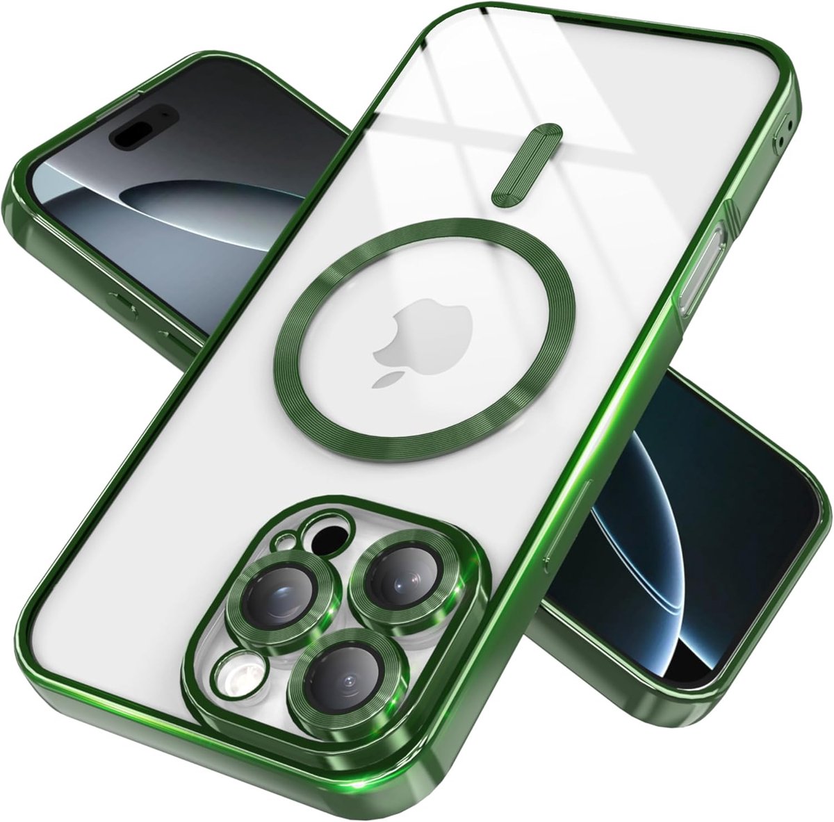 Telefoonhoesje Geschikt voor iPhone 15 Pro Max – Siliconen Hoes met Chroom – Compatibel met MagSafe – Geïntegreerde Camerabescherming – Groen – FuturiQ