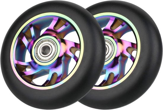 DBREAKS Lichtgevende stuntstep-wielen, 2 stuks led-lichtwielen, 100 mm, reservewielen met ABEC, 9 kogellagers, hardheid 88A, geschikt voor allerlei kickscooters, blauw