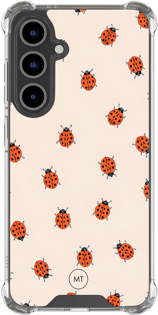Hoesje (shockproof) geschikt voor Samsung Galaxy S24 FE - Lieveheerstbeestjes - Extra sterke case - TPU/polycarbonaat - Print - Beige, Transparant