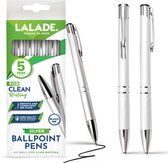 LALADE Metalen balpennen van hoge kwaliteit, zwarte inkt, zacht schrijfgevoel (5 pennen, kleur zilver)