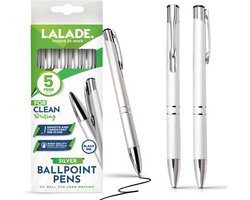 LALADE Metalen balpennen van hoge kwaliteit, zwarte inkt, zacht schrijfgevoel (5 pennen, kleur zilver)