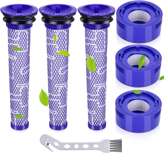 7-delig pakket wisselfilters voor Dyson V8 en V7 – 3 HEPA-postfilters, 3 pre-filters + reinigingsborstel – duurzame luchtreiniging voor allergiegevoelige huishoudens