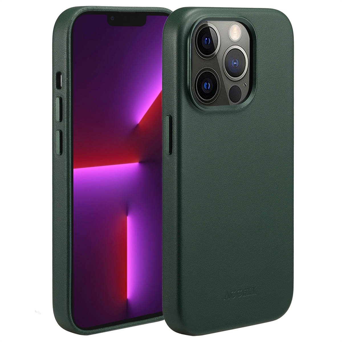 Accezz Hoesje Geschikt voor iPhone 13 Pro Hoesje - Accezz Geschikt voor MagSafe Leather Backcover - donkergroen