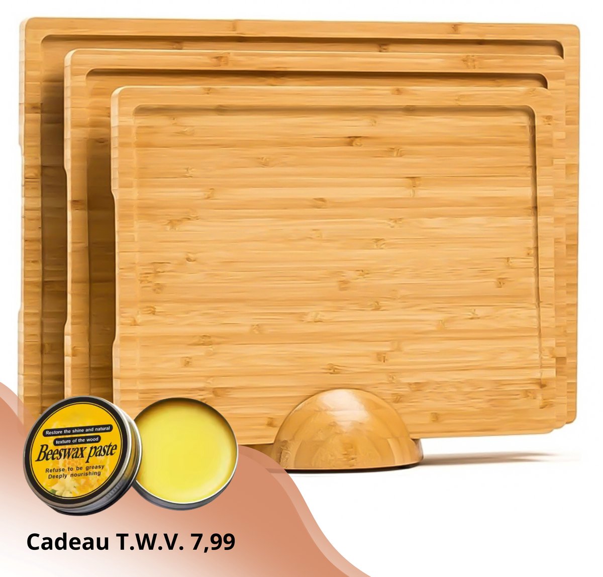 DeCor Snijplankenset Met Houder – Snijplank Hout – Borrelplank – Tapasplank – Serveerplank – Kaasplank – Premium Bamboe Hout – 3-Delig
