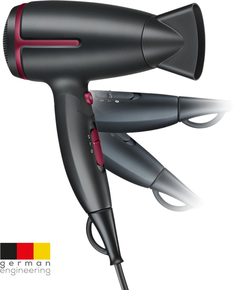 Beurer HC 25 Limited Editon 25 Reisföhn - Inklapbaar - Compact voor Wereldwijd gebruik - Snel Droog Haar en Perfecte Styling - Dankzij Ionenfunctie & Koude luchtstand - Zwart/bordeauxrood - Beurer - €31,99