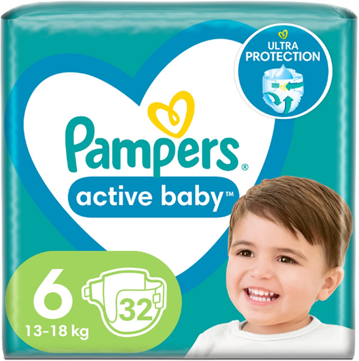 Pampers Active Baby – Maat 6 - Luiers - 13‑18 kg - 32 Stuks