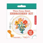 Mini Borduurset Flowers - Kikkerland Mini Cross Stitch Embroidery Kit - Ø7,6 cm bamboe ring - Bloemen Borduur Kit - DIY Cadeau Creatieveling