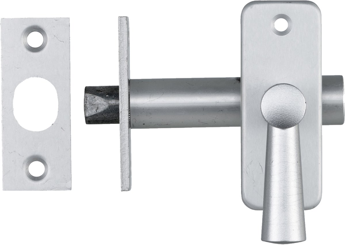 Axa Inboorgrendel DM50 - Afsluitbare Grendel voor het Beveiligen van Buitendeuren - Inclusief Bijpassende Sluitplaat - Lengte 70 mm - Uitvoering Aluminium F1 - Verpakt in Blisterverpakking