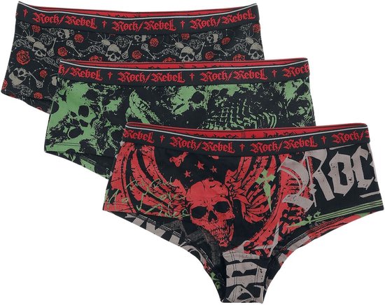 Rock Rebel by EMP Lot de trois slips noirs imprimés pour femme - XXL