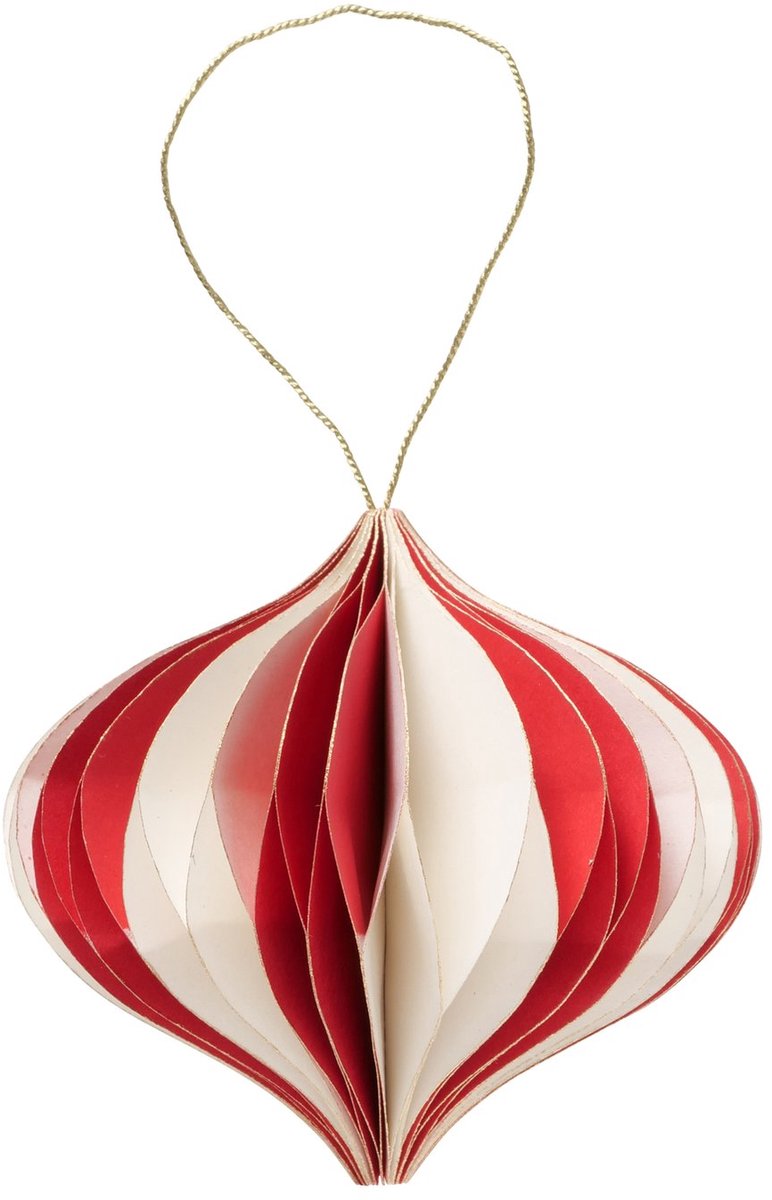Kerstbal Yorki ovaal Ø10cm rood/wit papi