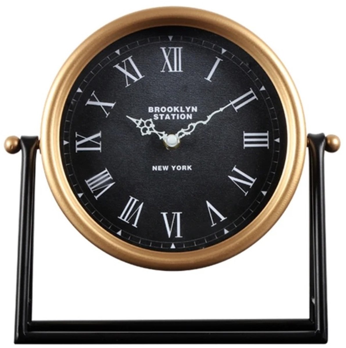 WiseGoods Premium Tafelklok – Zwart & Goud Metaal – Klok 26CM – Decoratieve Accessoires - Cadeau - Klokje Slaapkamer - Wonen