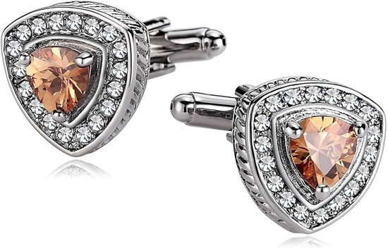 Boutons de manchette Driehoek avec pierres de citrine et de zircone - Boutons de manchette de Luxe - Boutons de manchette Triangle avec pierres de citrine et de zircone - Argent