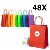 48x Uitdeelzakjes + "Cadeautje voor jou" Stickers - Papier - (Rood, Oranje, Geel, Groen, Blauw, Paars) - 24x18+8 cm - Snoepzakjes voor Kinderen - Uitdeeltasjes Kinderfeestje Verjaardag - Klein Speelgoed Cadeauzakjes - Traktatie Zakjes