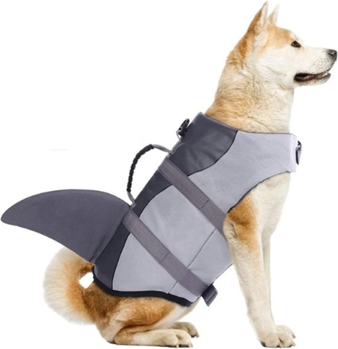 Mercadome® Zwemvest hond - Reddingsvest hond - Hond - Huisdieren - Haaivorm - Maat M - 63cm borstomtrek - lengte 30 cm - Grijs