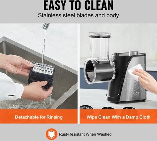 Râpe électrique Mercadome® - Râpe - Cutter - Nettoyage facile - Conception sûre - Incl. Cinq Couteaux en acier inoxydable - 250W - 285x135x305mm