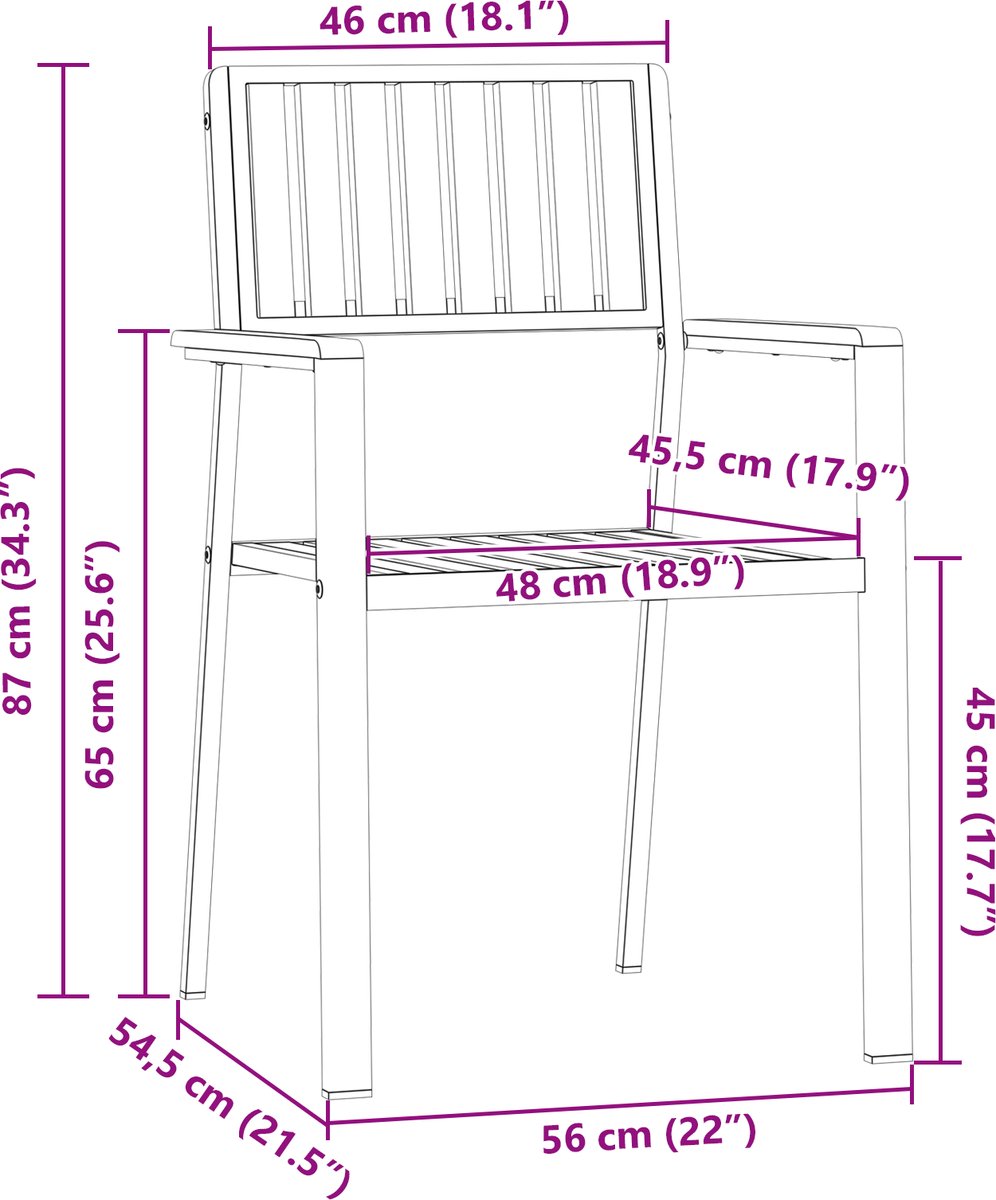 vidaXL - Tuinstoel - 6 - pcs - Massief - acaciahout - en - roestvrij - staal