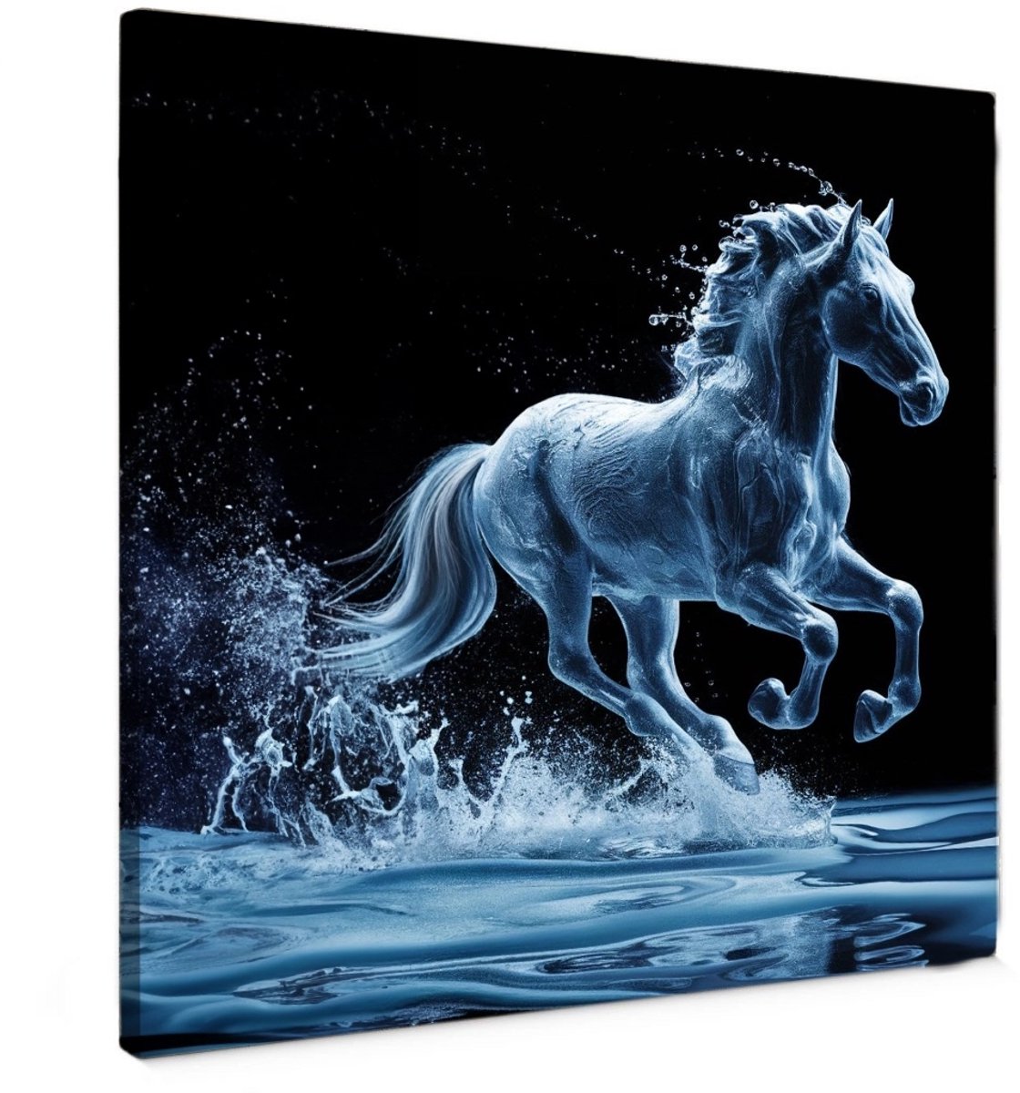 Canvas schilderij - Water Horse - 50x50 cm - Abstracte kunst - Huis decoratie woonkamer - paard muur schilderijen - Wanddecoratie accessoires - Kamer interieur natuur