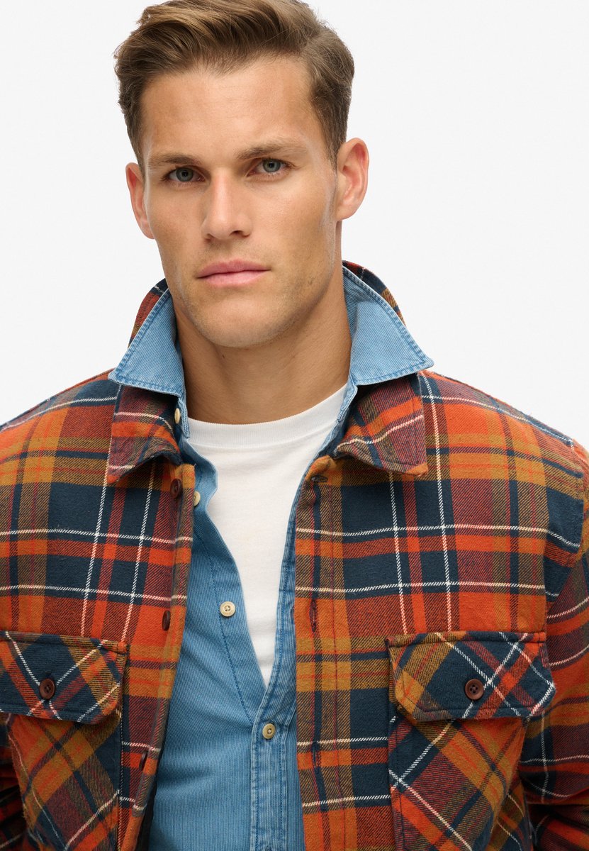 Superdry Surplus gewatteerd overshirt met ruit Heren Lange mouwen shirts Marineblauw