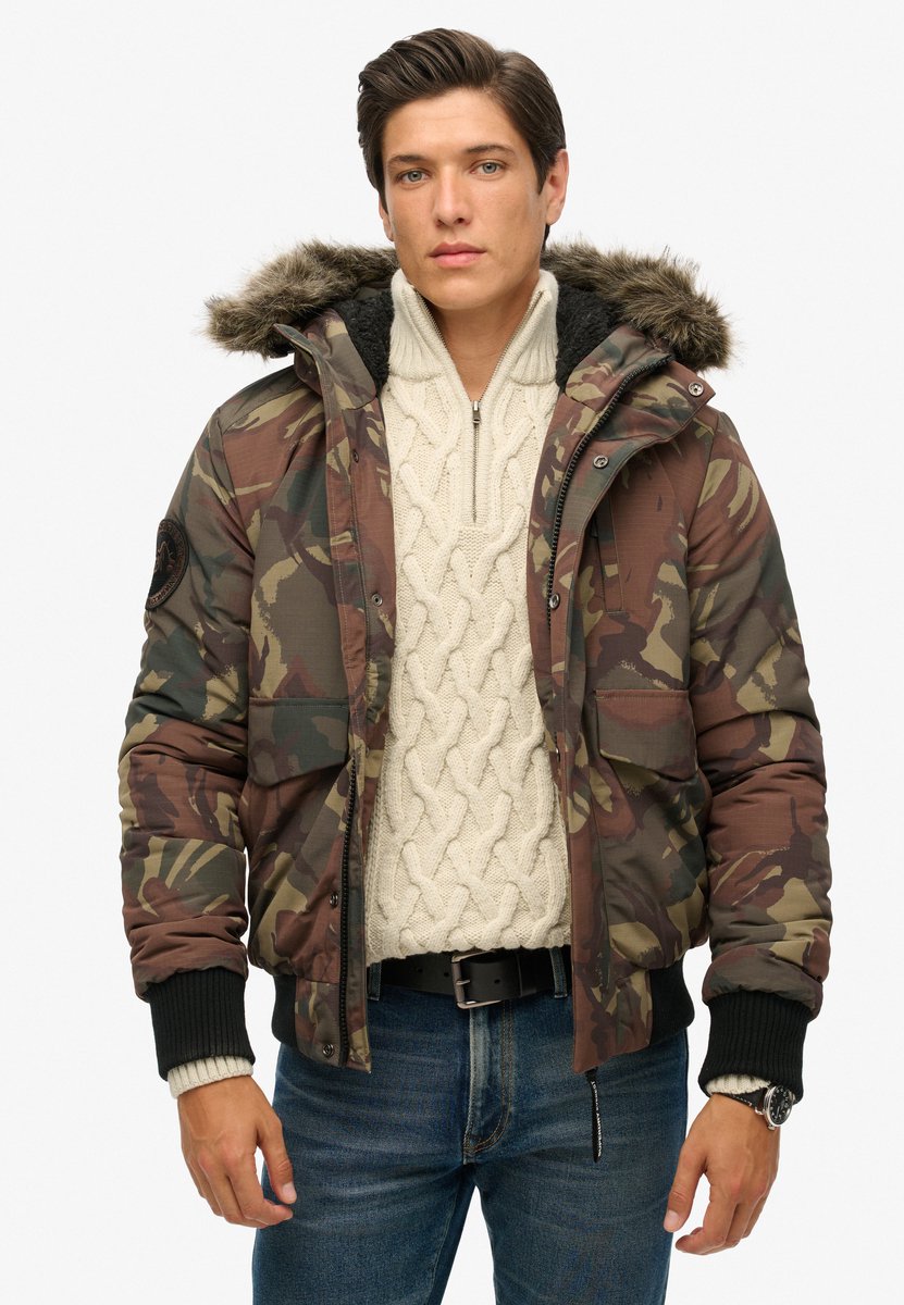 Superdry Everest pufferbomberjack met capuchon Heren Gewatteerde jassen Army Camo