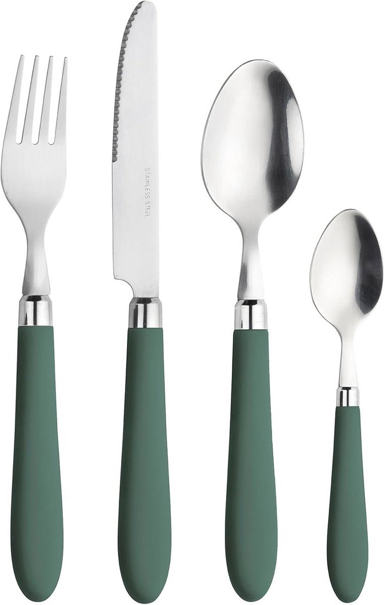Image of 24-delige Bestekset met Groene Handgreep - Nikkelvrij Roestvrij Staal in Geschenkdoos